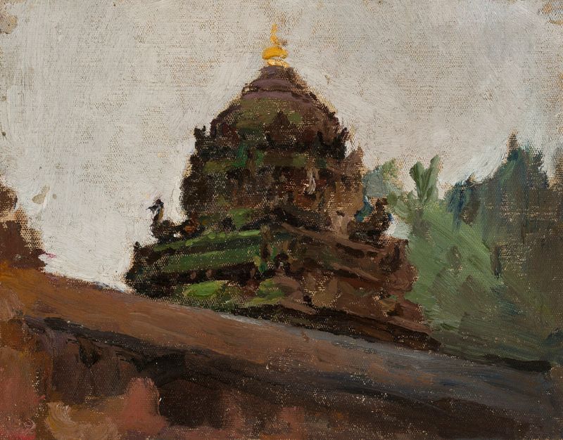 Antigo templo em Madras de Jan Ciągliński, retratando arquitetura de pedra com luz e sombra.