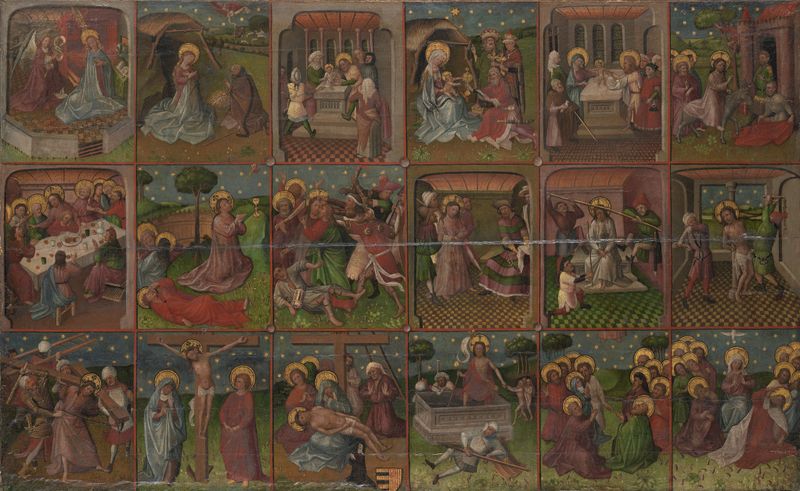 Dieciocho escenas que representan la vida de Cristo, óleo sobre lienzo de artista desconocido