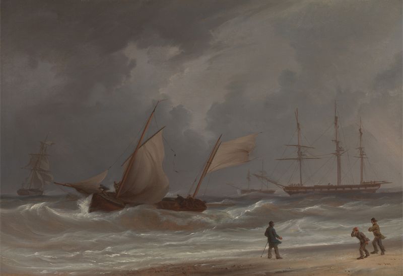 Un lugger conduciendo a tierra en una tormenta, pintura al óleo de William Joy