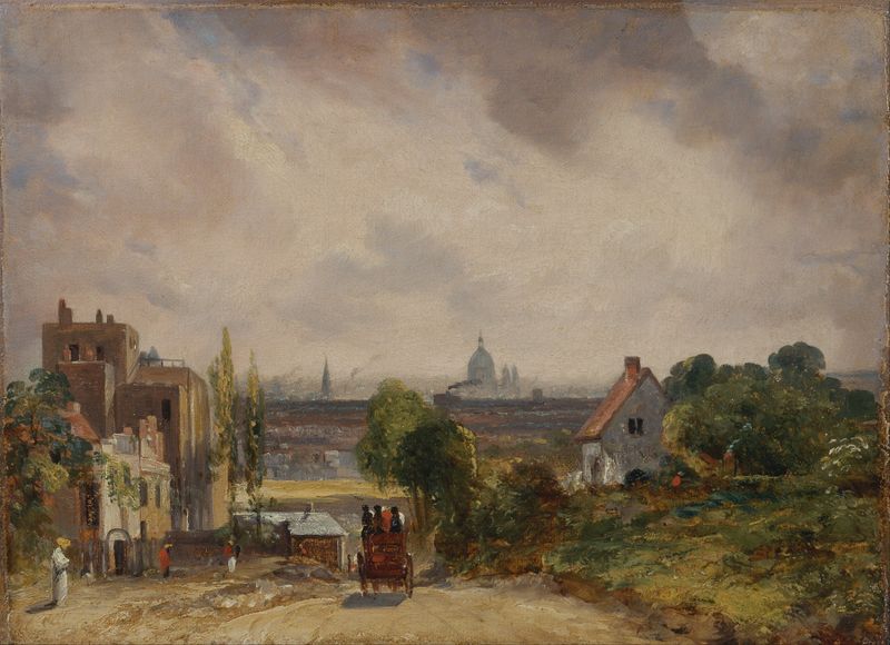 Sir Richard Steele’s Cottage, Hampstead de John Constable, pintura a óleo de uma cabana cercada por vegetação.