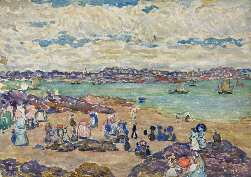 Figuras en la playa en acuarela de Maurice Prendergast
