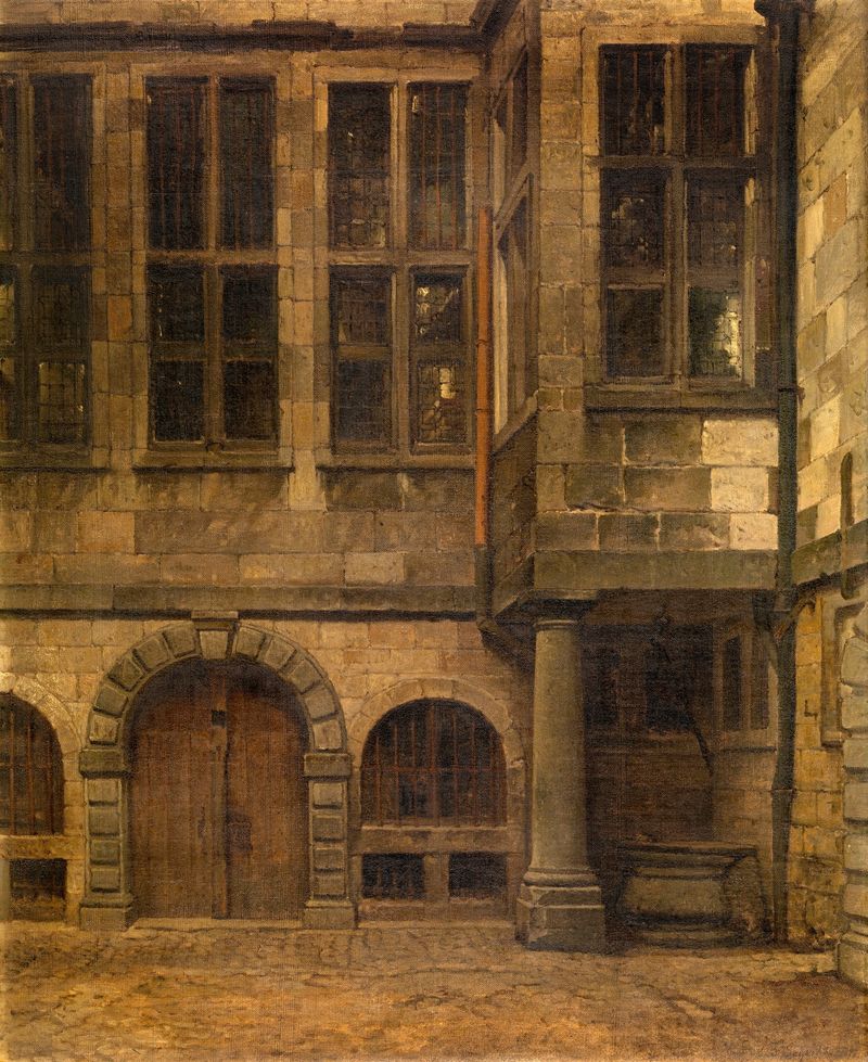 Old Courtyard of Antwerp Town Hall, oil on canvas by Henri François Schaefels