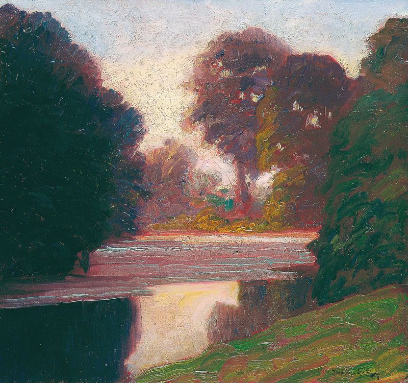 Landscape at twilight, oil painting by Julius Exter