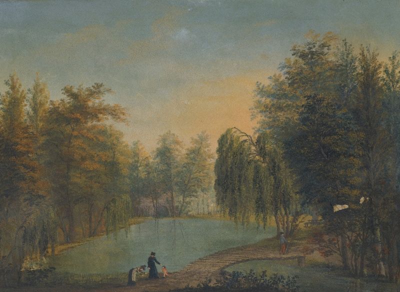 Paisaje sereno con un río y colinas, óleo sobre lienzo de Hugo Darnaut