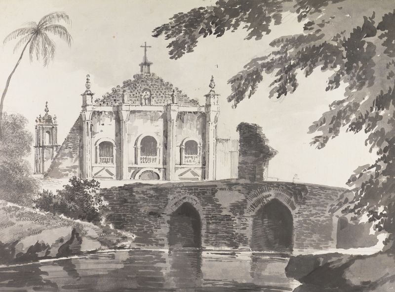 Drawing by William Hodges depicting a landscape with architecture, 1780-1788