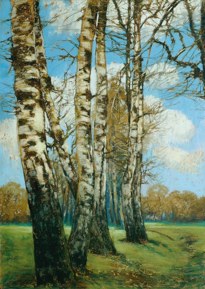 Pintura a óleo de paisagem de Ferdinand Engelmüller com cores em espiral e texturas dinâmicas.