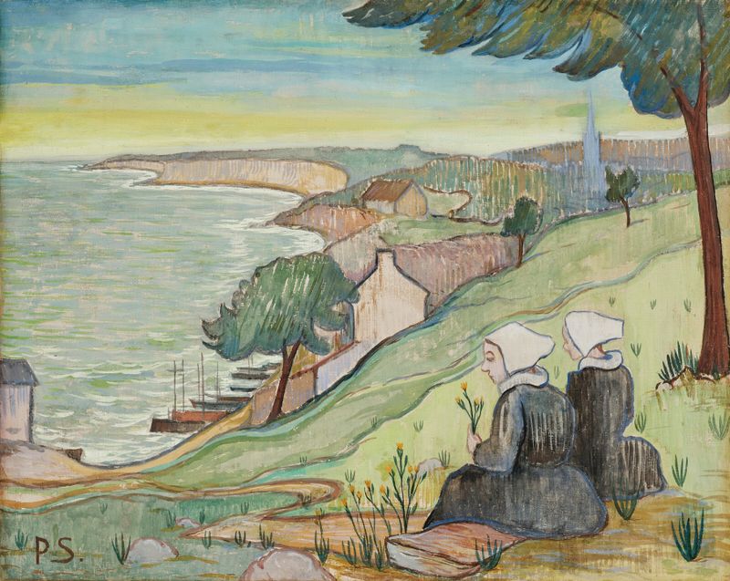 Bretonnes au Pouldu by Paul Sérusier, oil painting featuring women in traditional Breton dress.