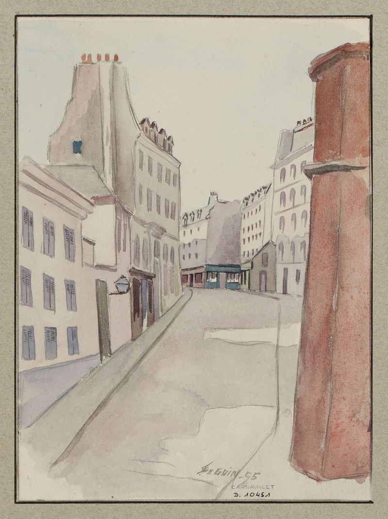 Rue Cardinal Lemoine, prise du coin de la rue Clovis by F. Séguin, oil on canvas depicting a vibrant urban scene.