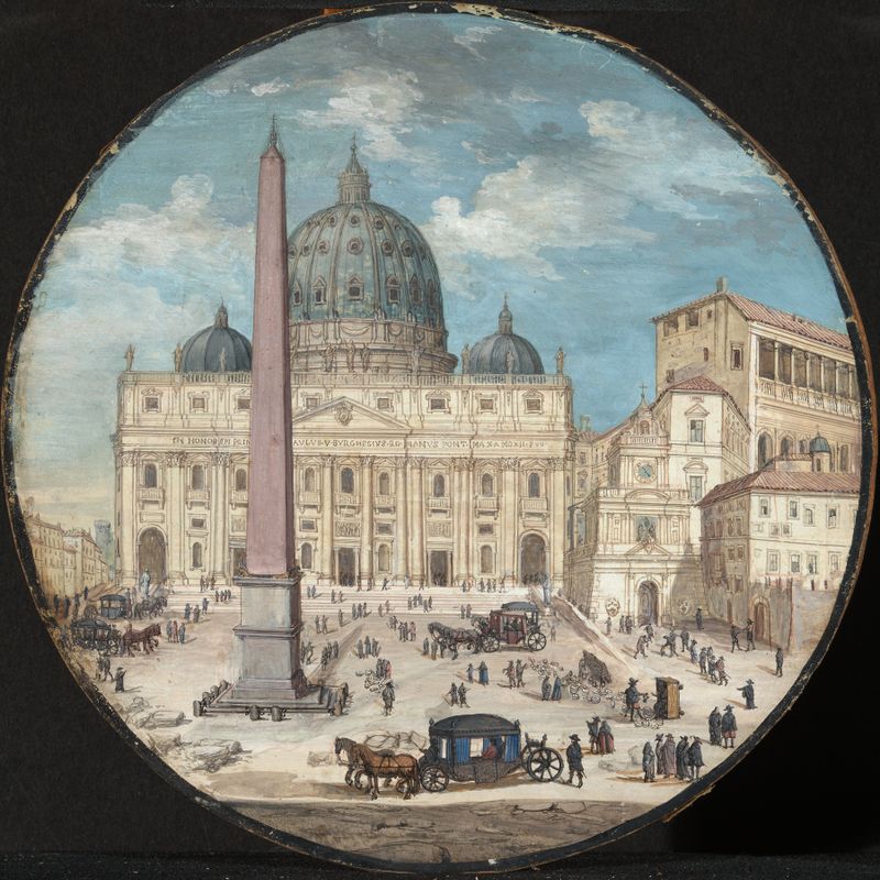 Ink on paper depiction of the facade of Peterskirche by Johann Wilhelm Baur