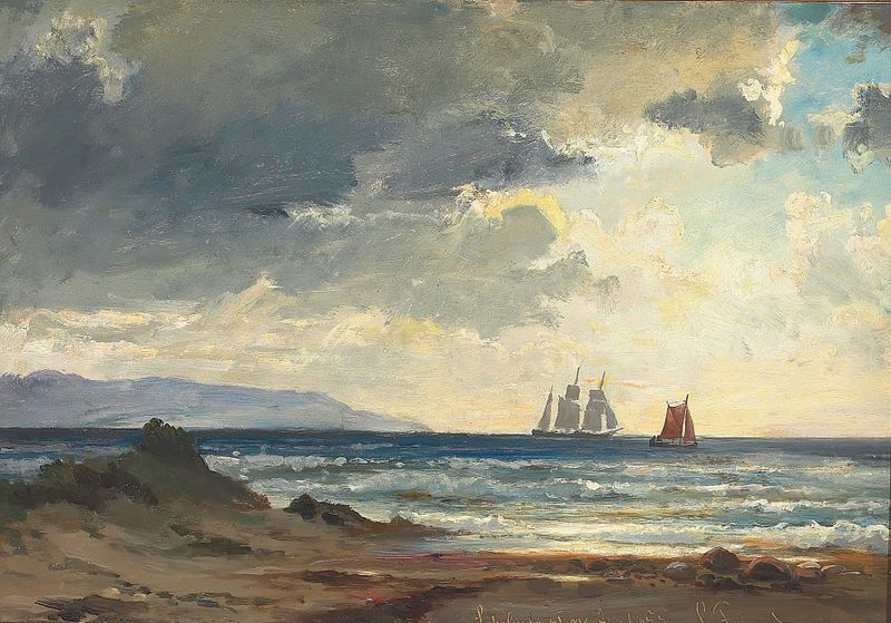 Marine scene with ships and clouds, oil painting by Carl Frederik Sørensen