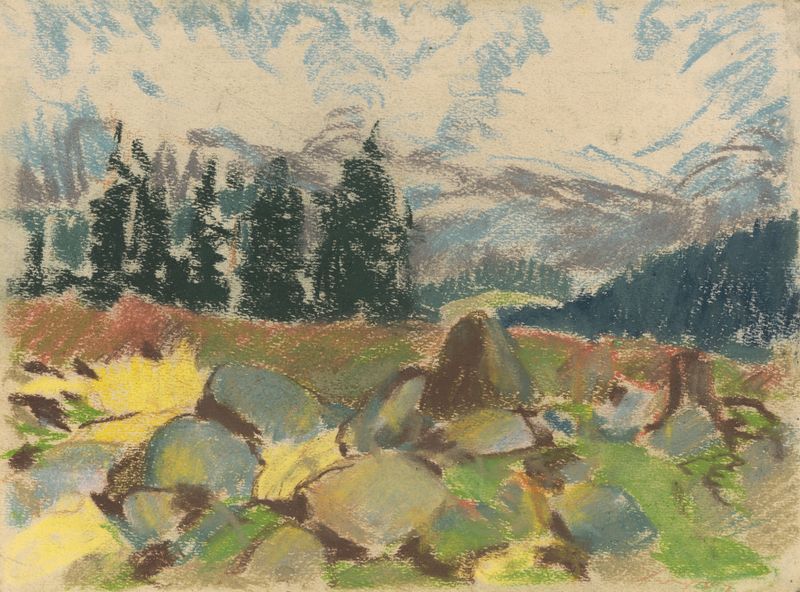 Summer Day on Rocky Forest Clearing by Zolo Palugyay, oil painting depicting a serene forest landscape.