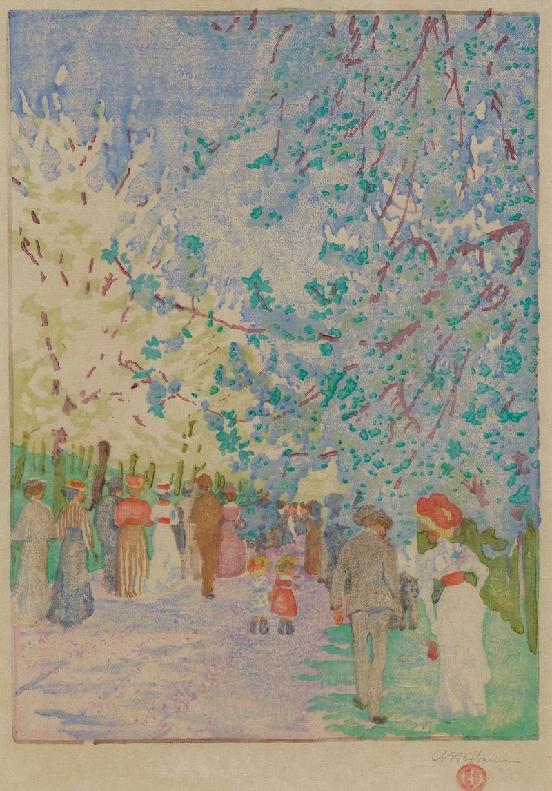 Roztocká alej de Arnošt Hofbauer, pintura a óleo que retrata um tranquilo beco com árvores e um caminho.