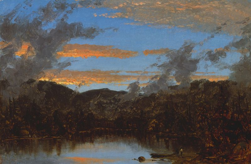 Landscape with mist rising at sunset, oil on canvas by Sanford Robinson Gifford