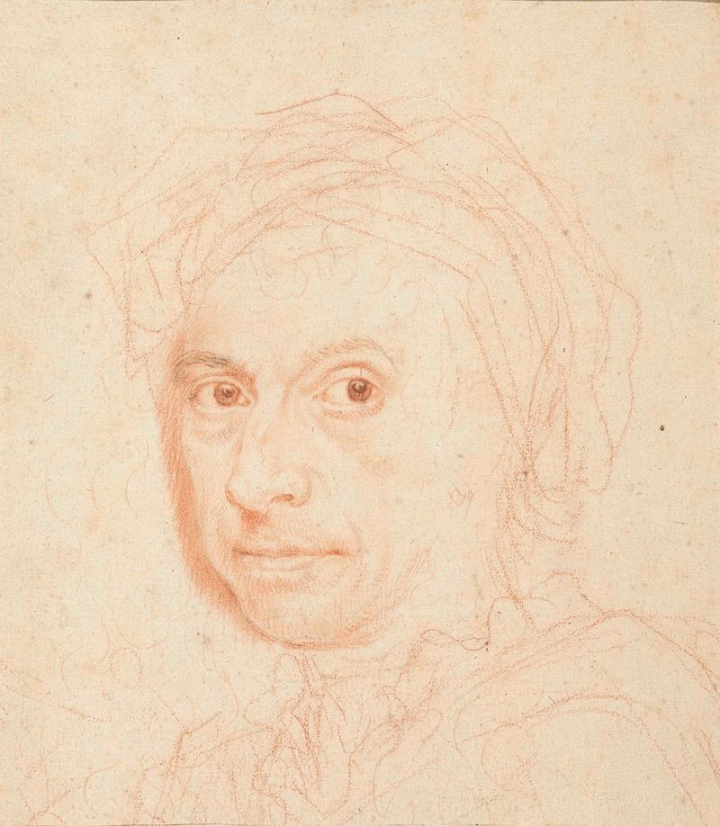 Portrait of a man with a piercing gaze, paper work by Anton von Maron