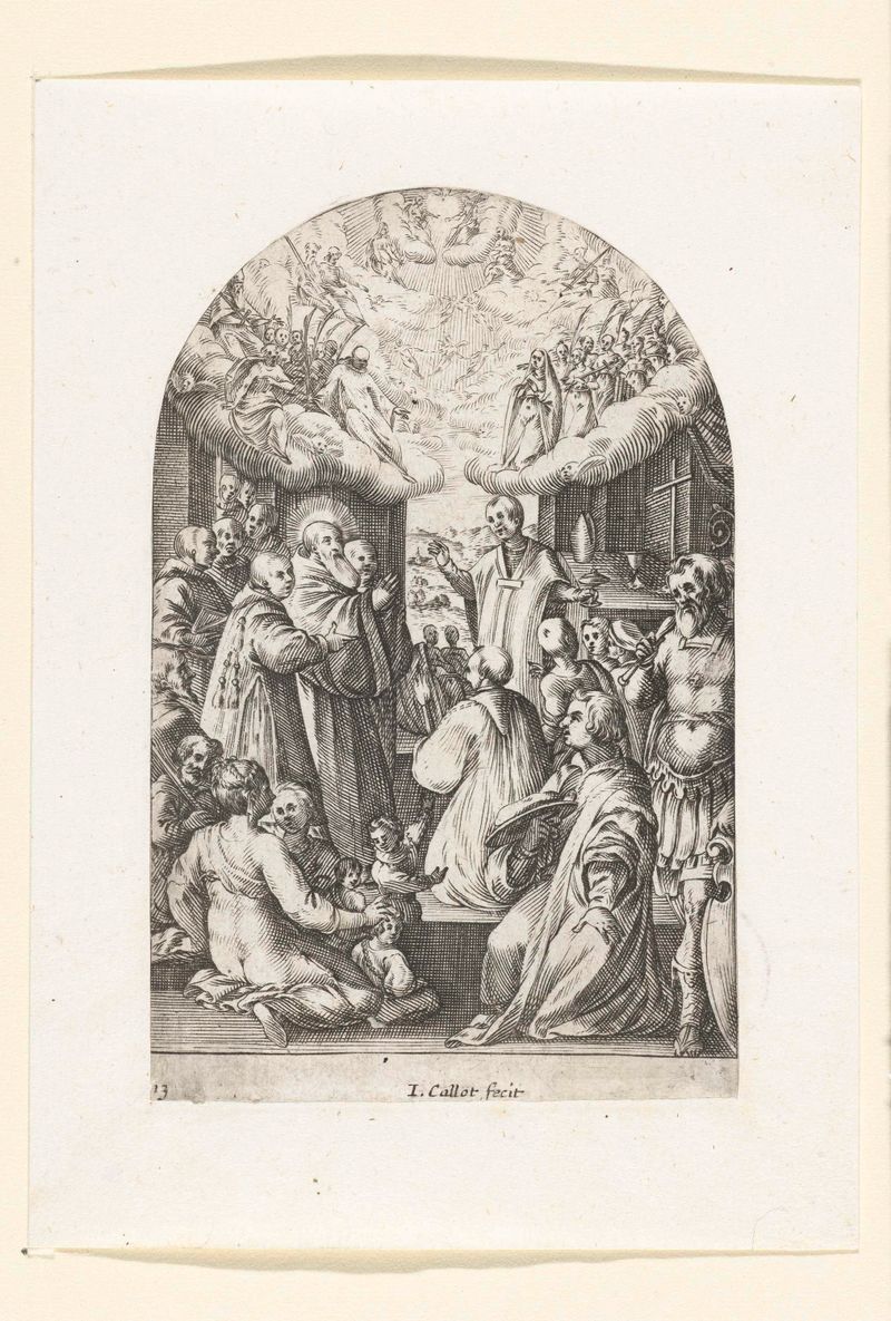 Grabado de Jacques Callot que representa la muerte de San Benito