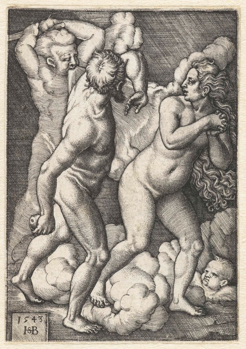 Grabado de Hans Sebald Beham que muestra la expulsión de Adán y Eva del paraíso