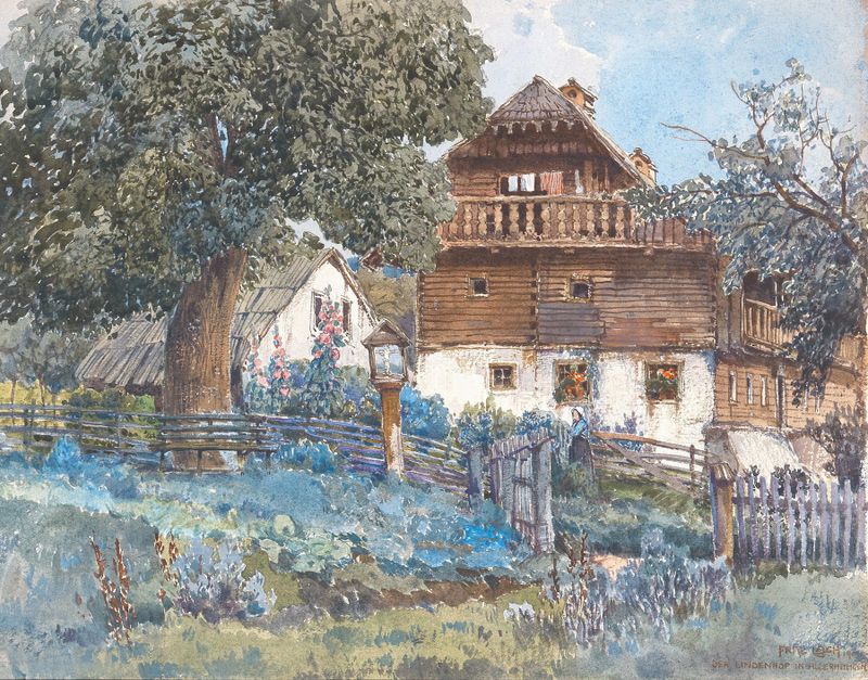 Paisagem com árvores e caminho, pintura a óleo de Fritz Lach