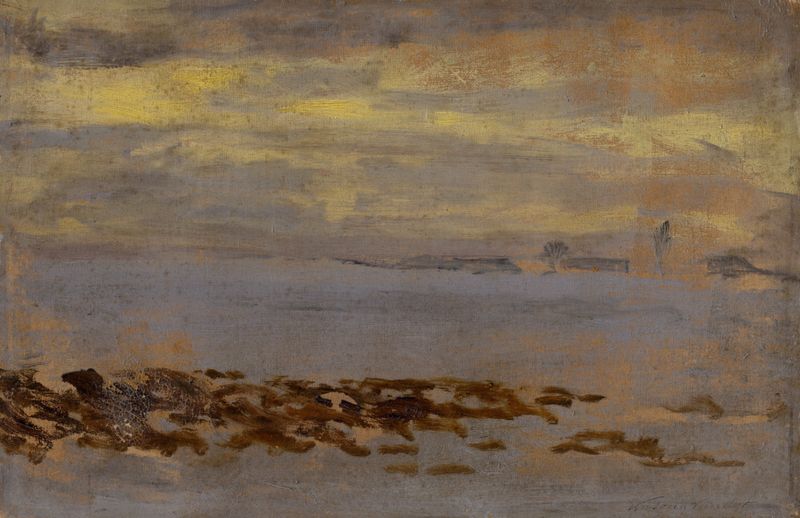 Landscape depicting twilight with deep blues and purples by Ferdinand Katona, oil painting