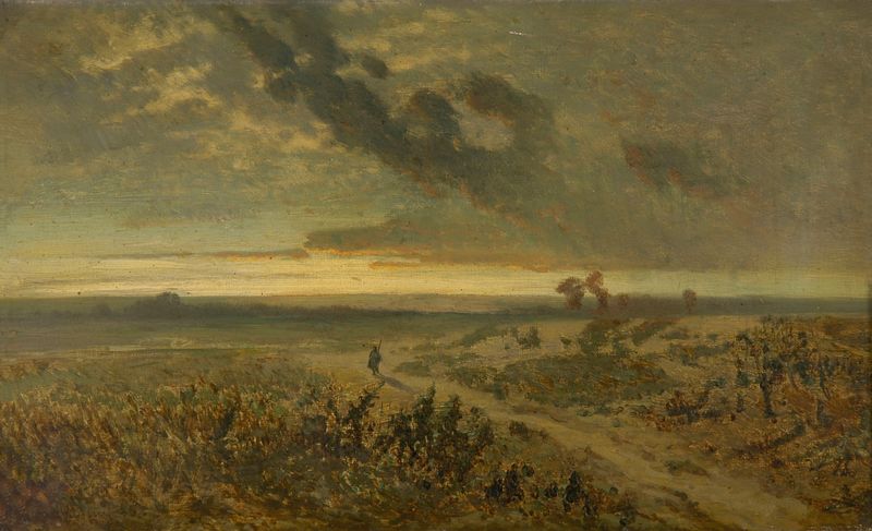 Paysage by Alberto Pasini, oil on canvas depicting rolling hills and nature.