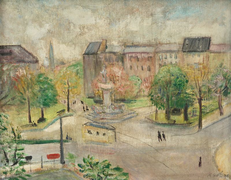 Lützowplatz by Rudolf Grossmann, oil on canvas depicting vibrant urban life.