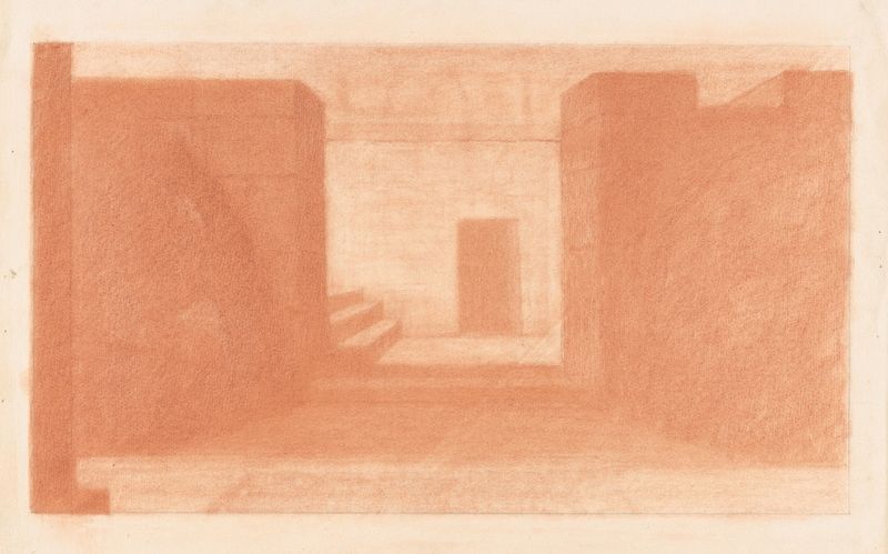 Low Buildings and Doorway de Herbert Crowley, tinta sobre papel que representa una escena arquitectónica