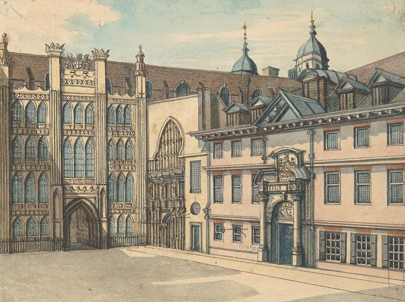 Guildhall by Samuel Ireland, oil on canvas depicting an architectural scene with light streaming through an archway.