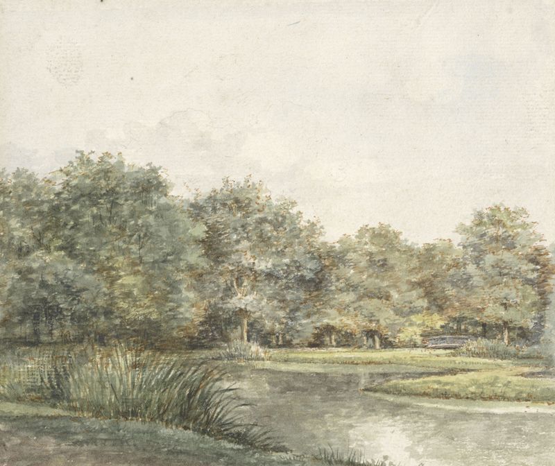 Landscape with trees by water, oil painting by Pieter Ernst Hendrik Praetorius