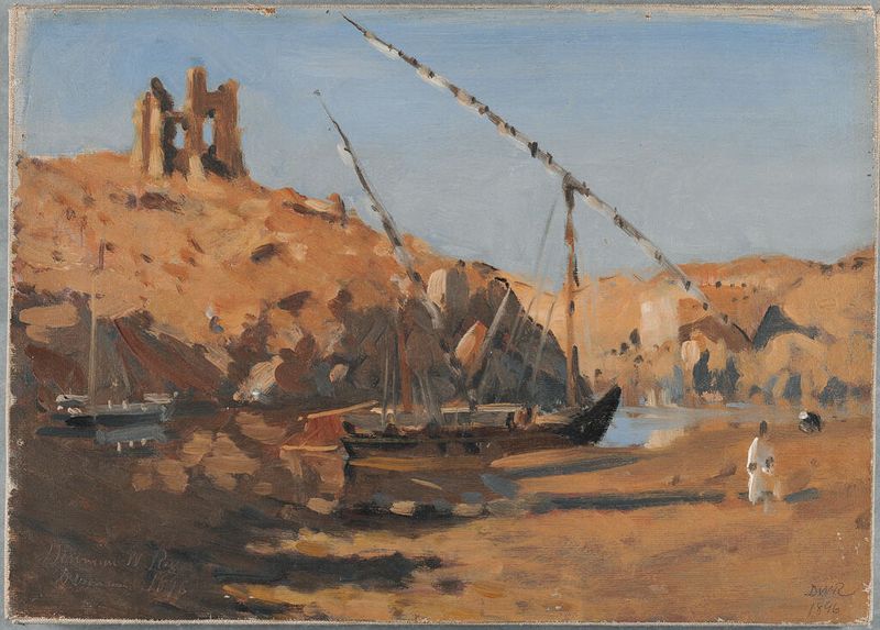 Paisaje de Assouan, Egipto, pintura al óleo de Denman Waldo Ross