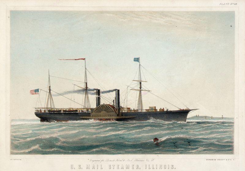 U.S. Mail Steamer de Charles Parsons, pintura al óleo que representa un barco en aguas tranquilas.