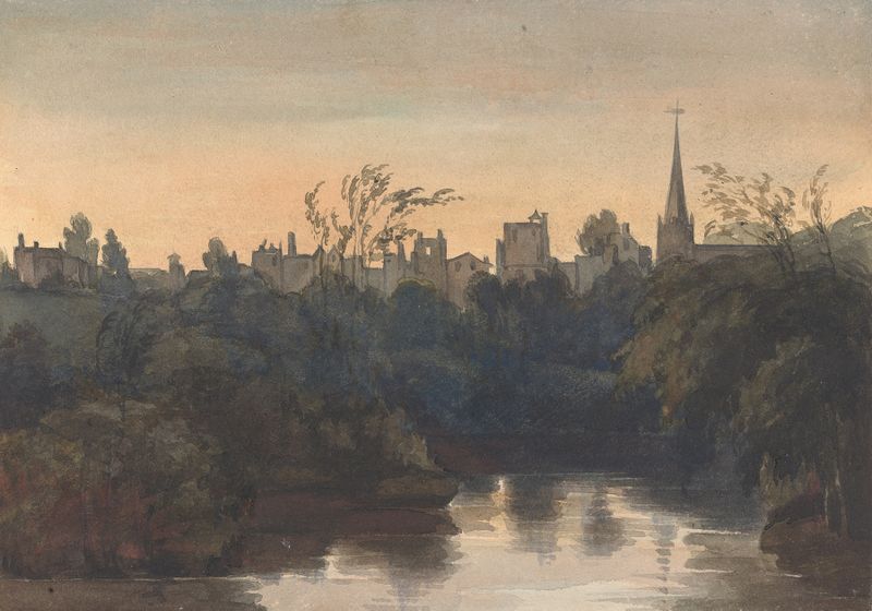 Town Scene on River de Thomas Sully, óleo sobre tela representando uma paisagem de rio tranquila