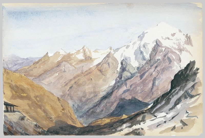 Mountain Study de John Singer Sargent, óleo que representa picos afilados y paisajes vibrantes.