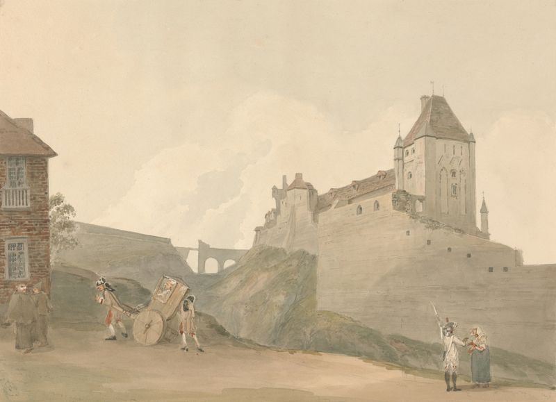 Castle at Dieppe, Normandy by Samuel Davis, oil on canvas depicting a castle against a stormy sky.