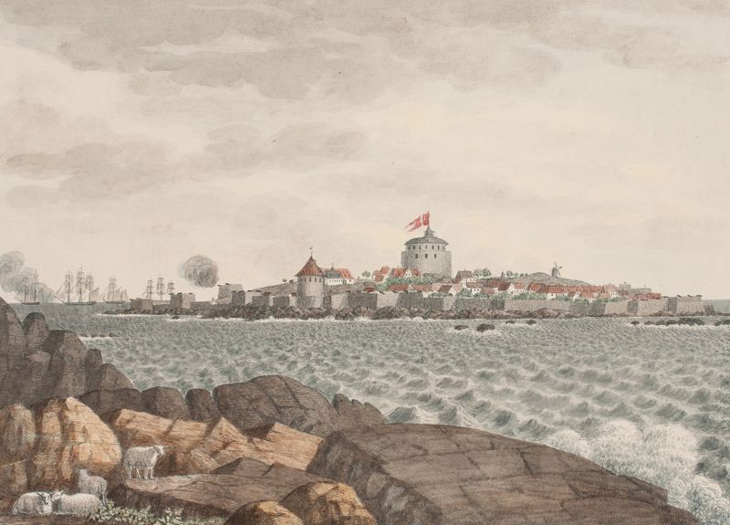 Pintura a óleo de Søren L. Lange retratando Christiansø de Græsholmen