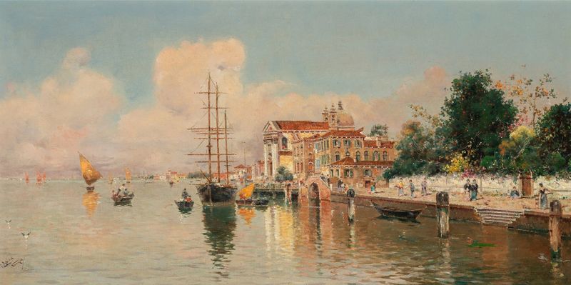 Vista da bacia, Veneza de Antonio María de Reyna Manescau, óleo sobre tela