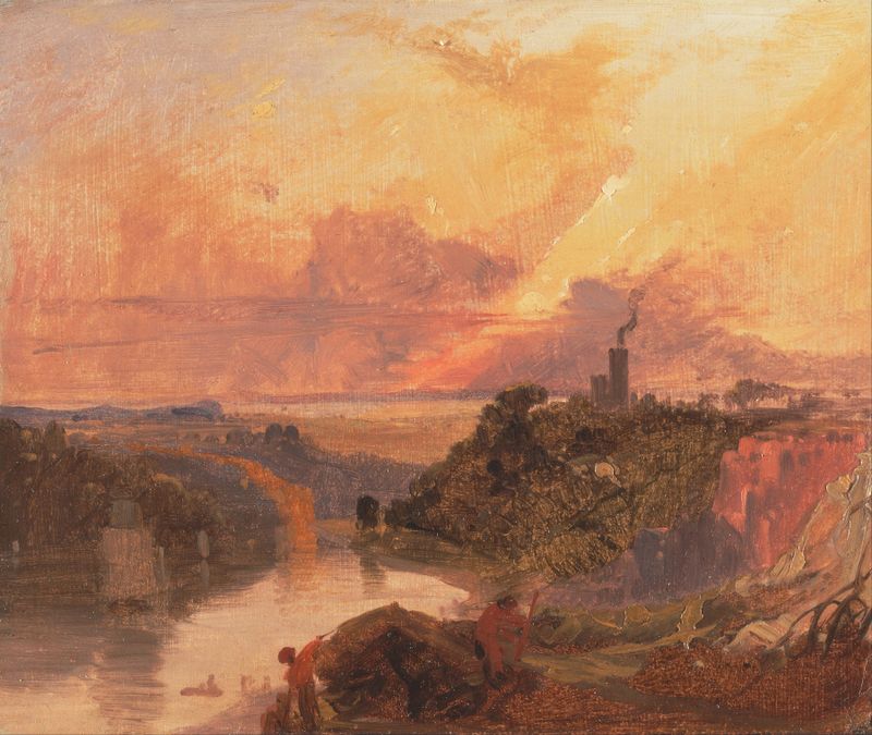 The Avon Gorge at Sunset, oil painting by Francis Danby, shows a sunset over rugged cliffs.