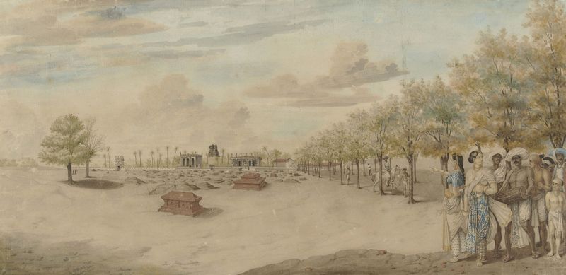Escena histórica de un cementerio con una procesión, pintura al óleo de Carel Frederik Reimer