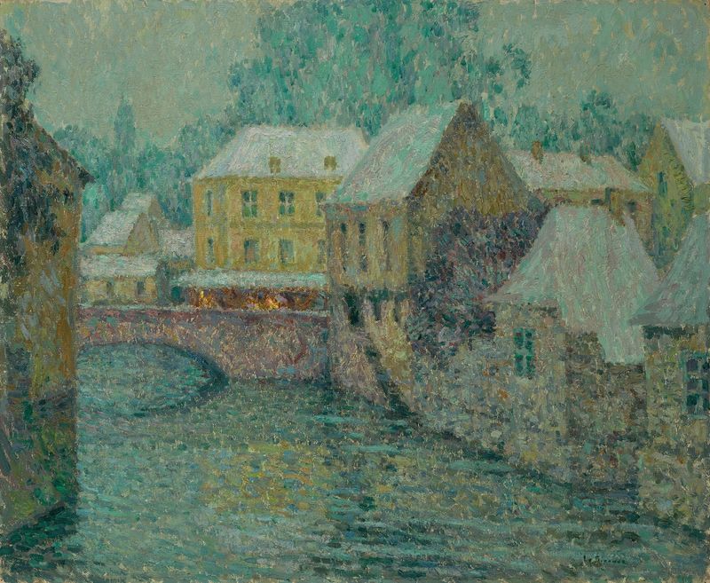 Paisagem de inverno com neve de Henri Le Sidaner, óleo sobre tela