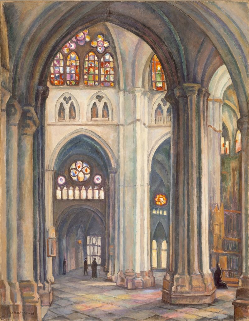 Catedral de Toledo de Samuel Halpert, modernismo, que representa arcos y luz dorada.