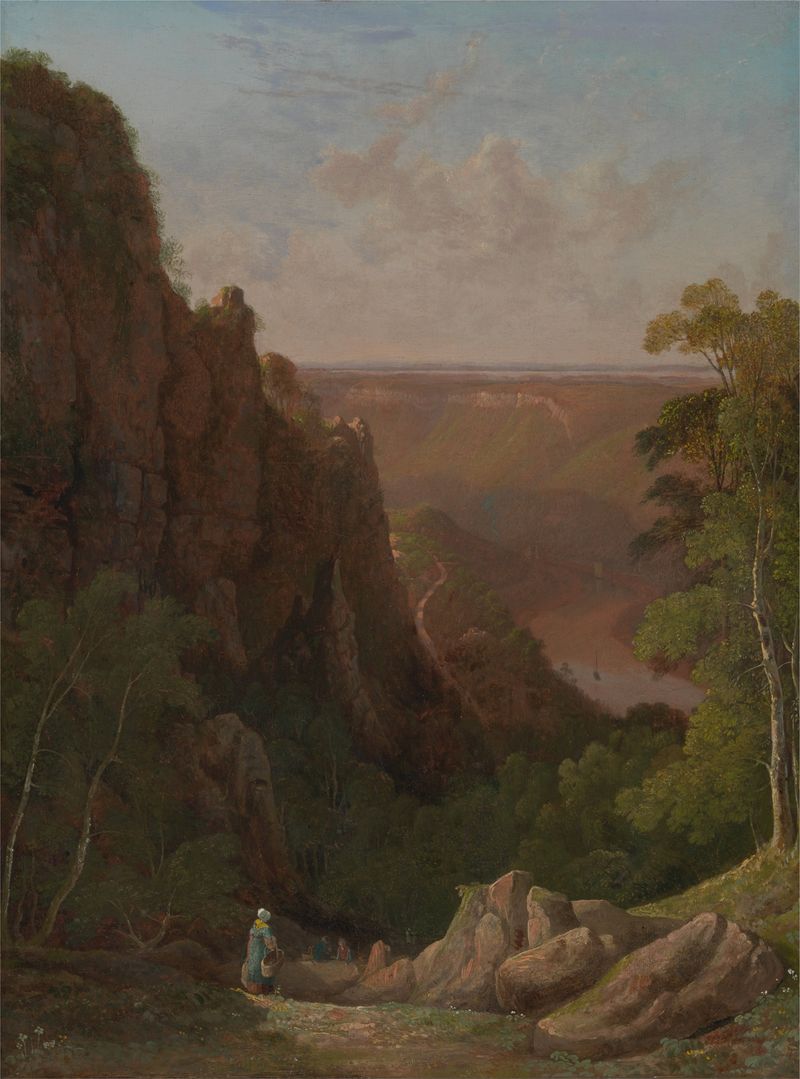The Avon Gorge de Francis Danby, óleo sobre tela que retrata uma paisagem serena com penhascos e um rio.
