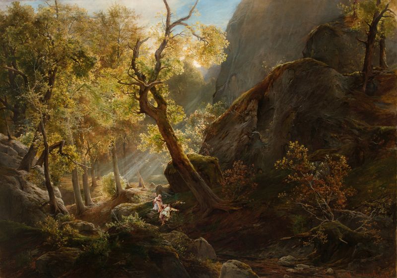 Rocks ‘Panieńskie Rocks’ by Henryk Grabiński, oil painting depicting rock formations and nature.
