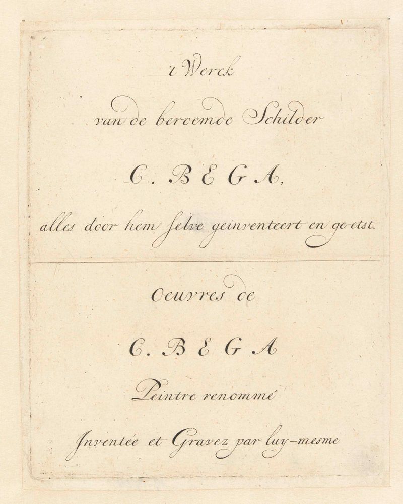 Gravura de retrato de artista desconhecido, Titelblad voor het verzamelde werk van Cornelis Bega