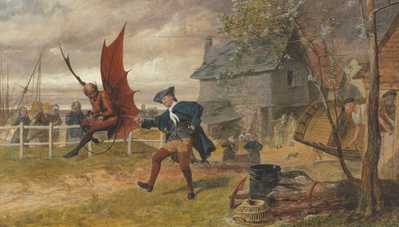 The De’il awa wi the Exciseman de Valentine Walter Bromley, óleo sobre lienzo que representa la traición y la oscuridad.