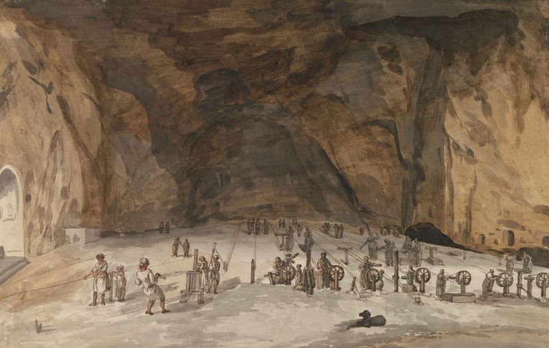 Interior de una cueva con luz filtrándose a través de cristales, de Abraham-Louis-Rodolphe Ducros