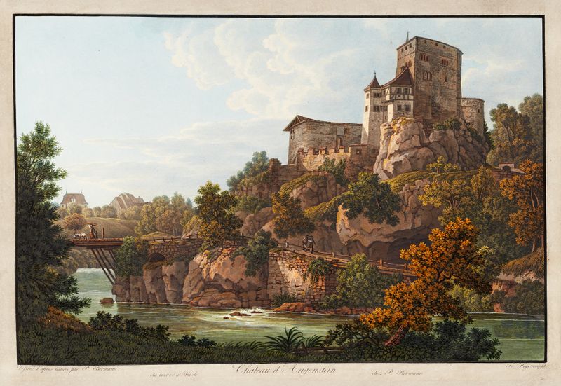 Chateau d’Angenstein de Peter Birmann, óleo sobre lienzo que muestra un paisaje sereno con un chateau.