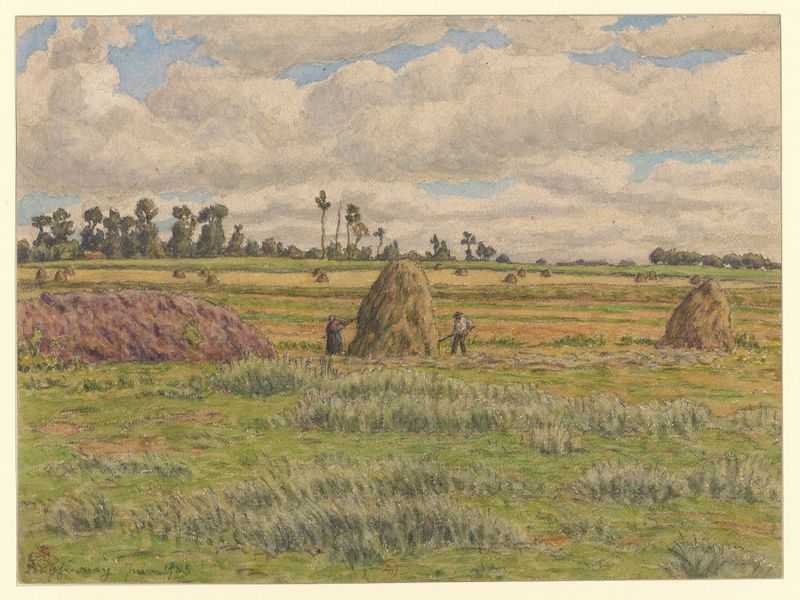 Landscape watercolor on paper by Henri Rivière featuring soft blues and warm earth tones.