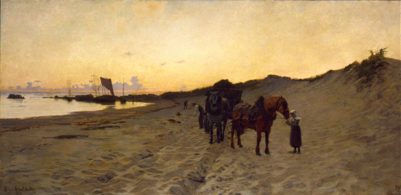 The Seaweed Gatherers by Howard Russell Butler, oil on canvas showing laborers in tumultuous waves