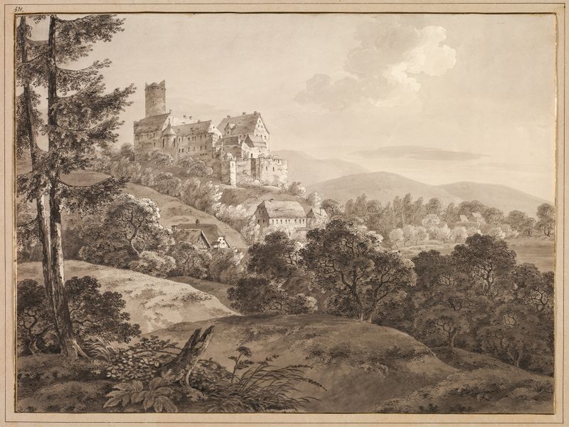 Landscape featuring Castle Gnandstein by Adrian Zingg, oil painting