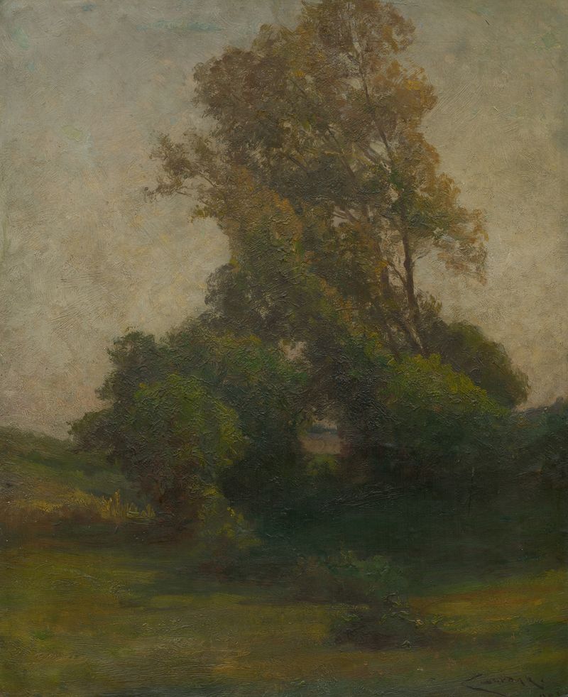 Paisaje impresionista con un árbol en el campo de Ľudovít Čordák