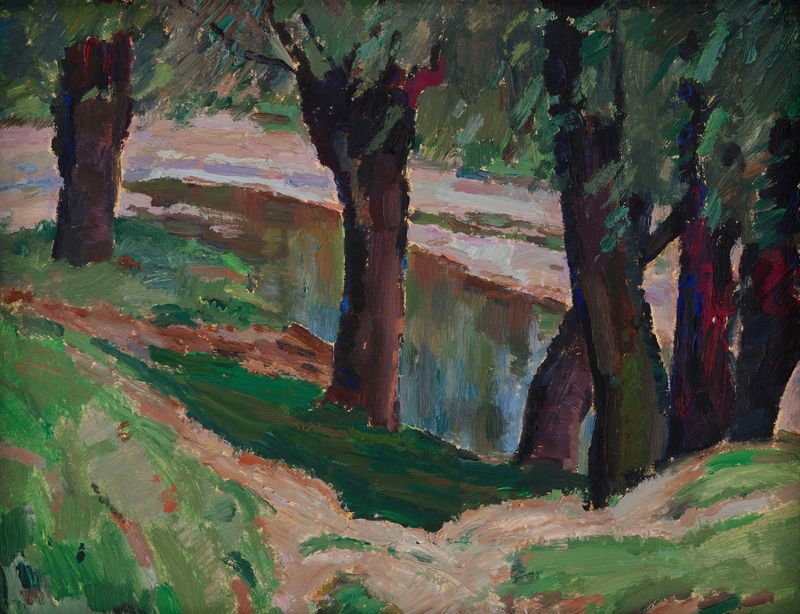 Trees in a forest, oil on canvas by Kazimierz Strzemiński