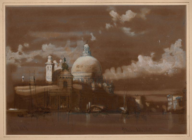 Santa Maria della Salute, pintura al óleo de David Roberts, con la cúpula de la iglesia contra el cielo veneciano.